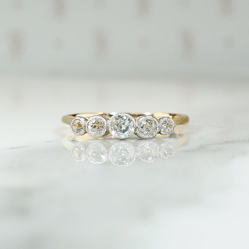 Graduated Old Mine Diamonds Platinum & 18ct Ring