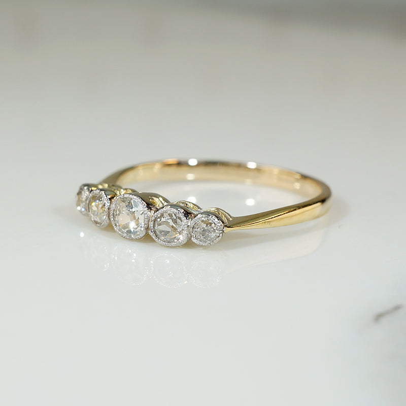 Graduated Old Mine Diamonds Platinum & 18ct Ring