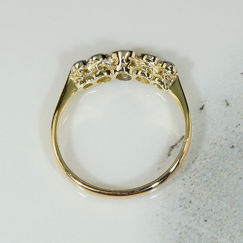 Graduated Old Mine Diamonds Platinum & 18ct Ring