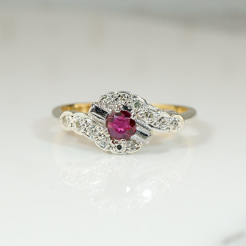 Ruby Swirl Ring in Platinum & 18ct Gold
