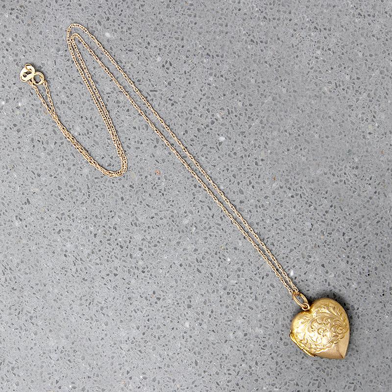 Foliate Engraved 9ct Gold Heart Locket