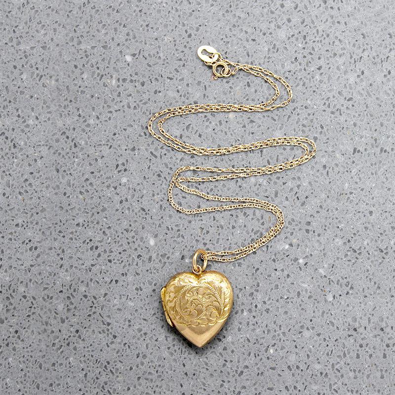 Foliate Engraved 9ct Gold Heart Locket