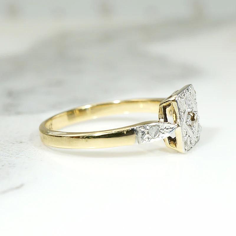 Old Mine & Rose Cut Diamond Two-Tone Petite Square Ring
