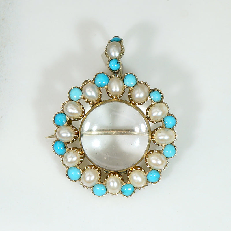Delightful Georgian Locket with Pearl & Turquoise in 18ct Gold