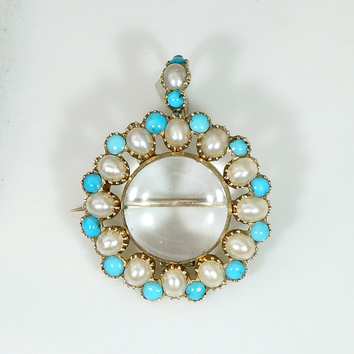 Delightful Georgian Locket with Pearl & Turquoise in 18ct Gold