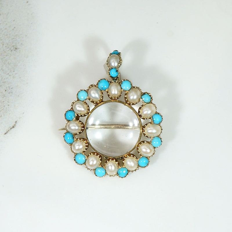Delightful Georgian Locket with Pearl & Turquoise in 18ct Gold
