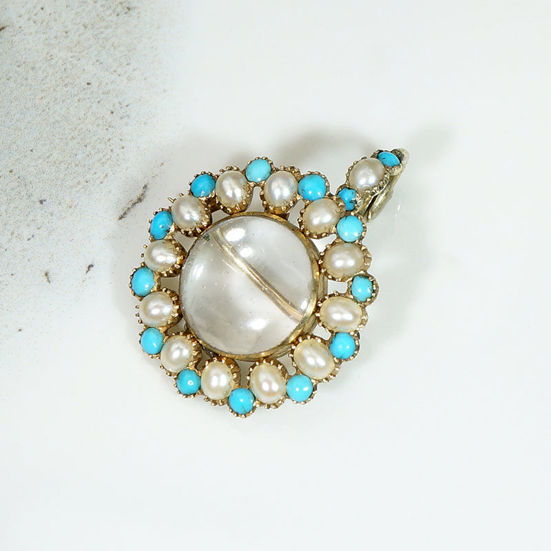Delightful Georgian Locket with Pearl & Turquoise in 18ct Gold