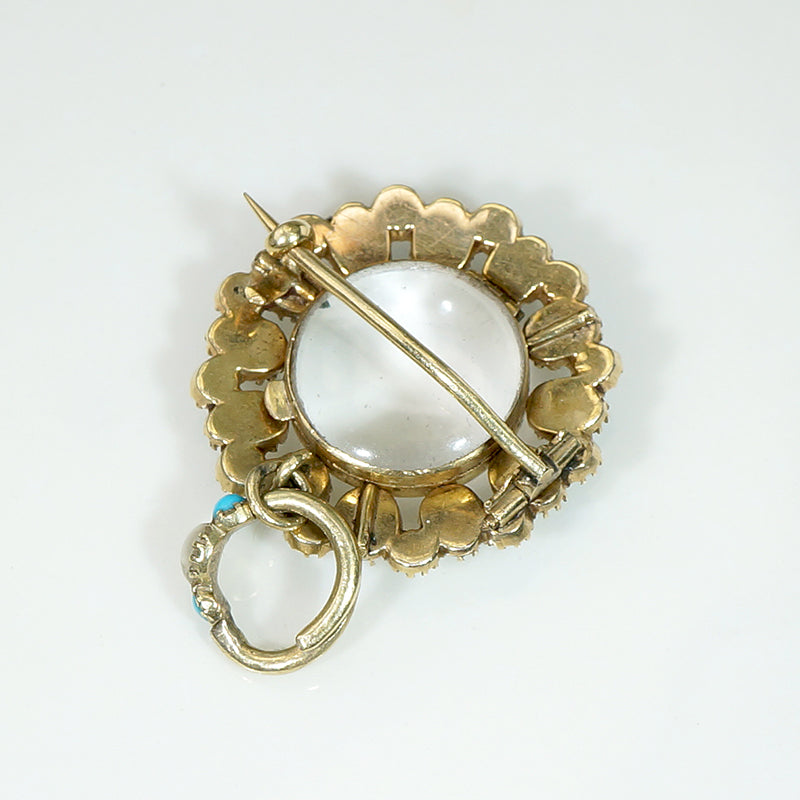 Delightful Georgian Locket with Pearl & Turquoise in 18ct Gold