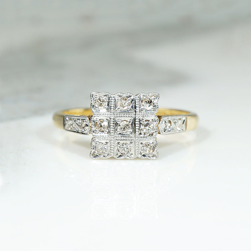 Scalloped Diamond Set Square Two-Tone Engagement Ring