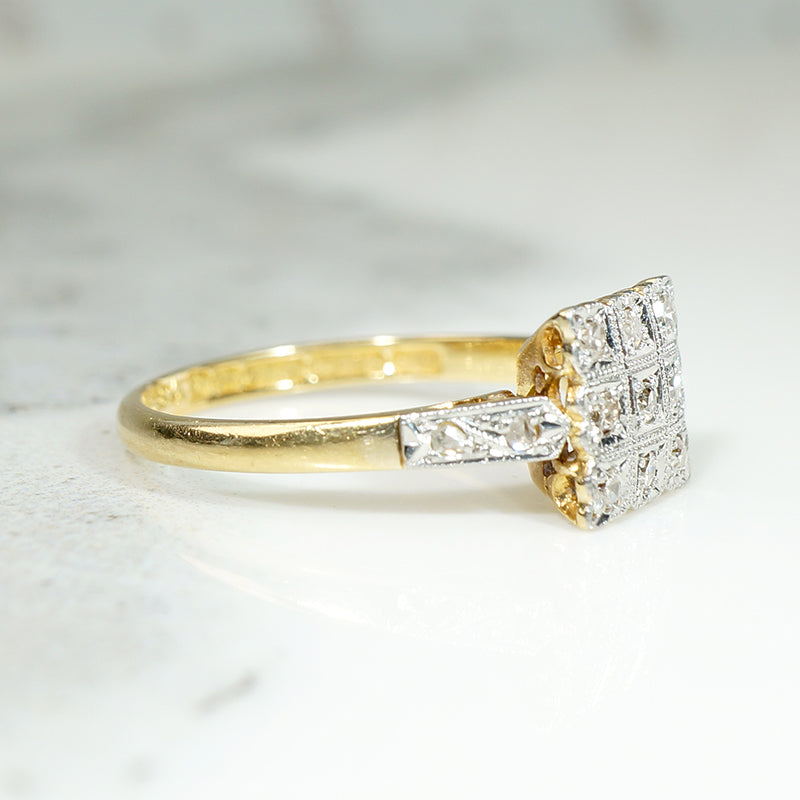 Scalloped Diamond Set Square Two-Tone Engagement Ring