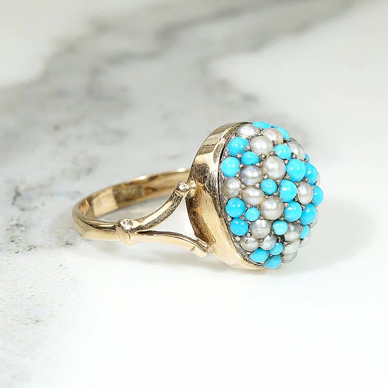 Starry Pavé Pearl & Turquoise Dome Ring
