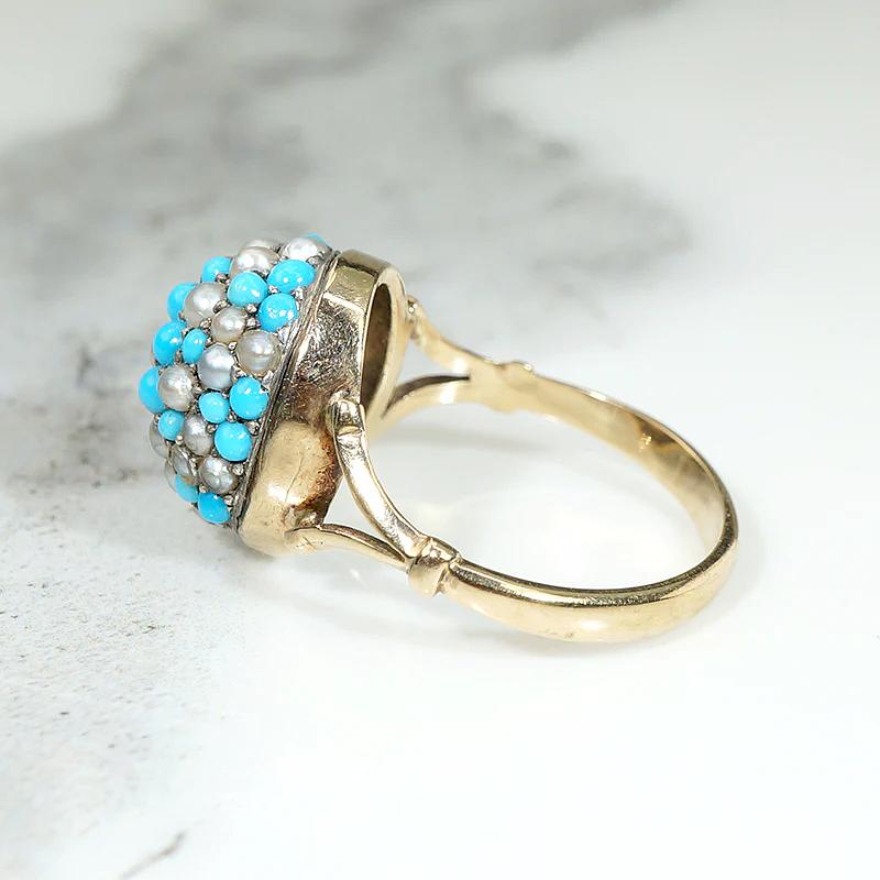 Starry Pavé Pearl & Turquoise Dome Ring
