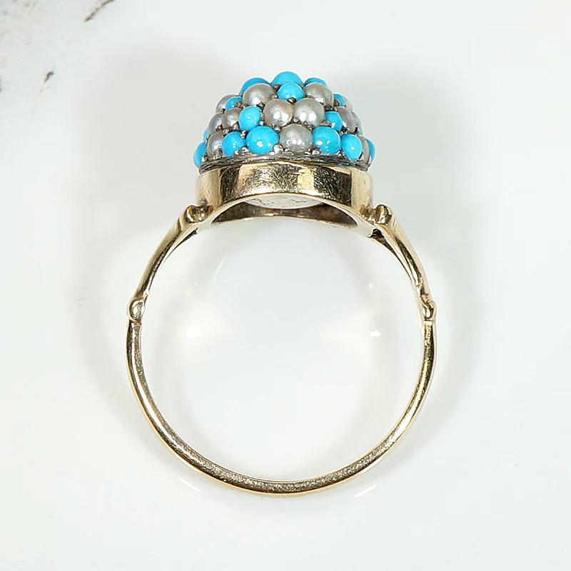 Starry Pavé Pearl & Turquoise Dome Ring