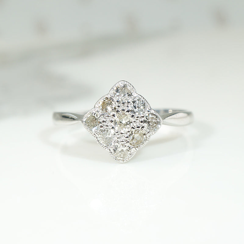 Canted White Gold Square & Diamond Ring
