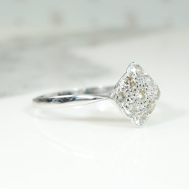 Canted White Gold Square & Diamond Ring