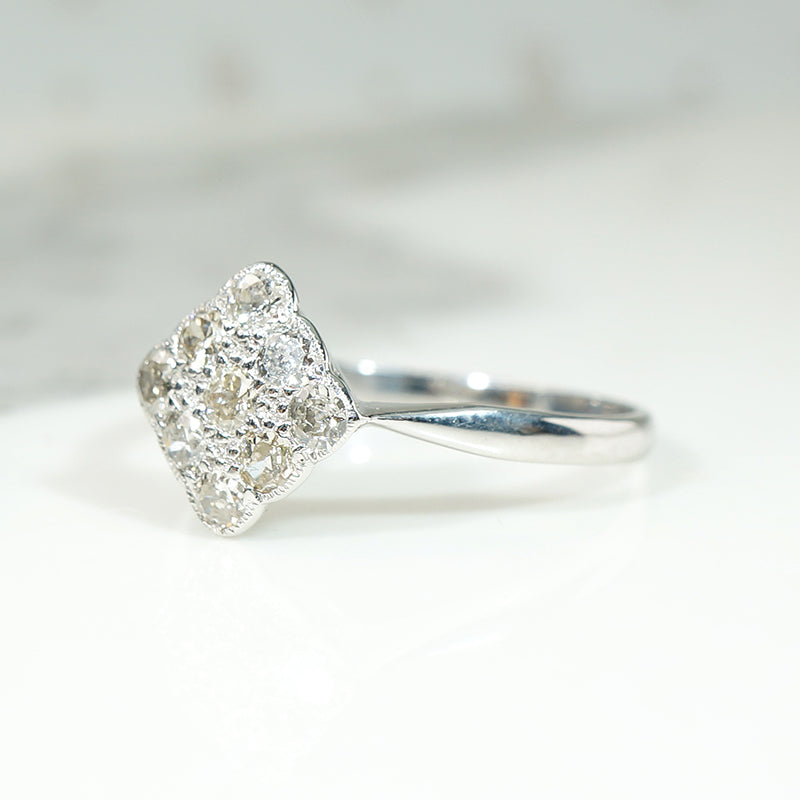 Canted White Gold Square & Diamond Ring