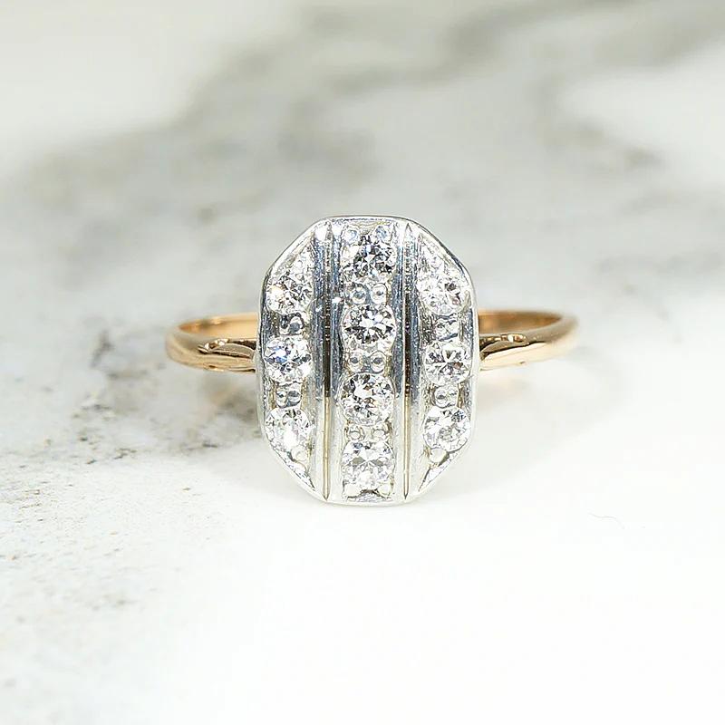 Petite Pinstriped Platinum & Gold Diamond Panel Ring