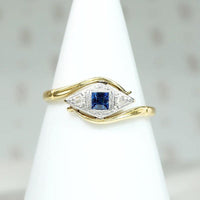Sapphire & Diamond Two Tone Crossover Ring