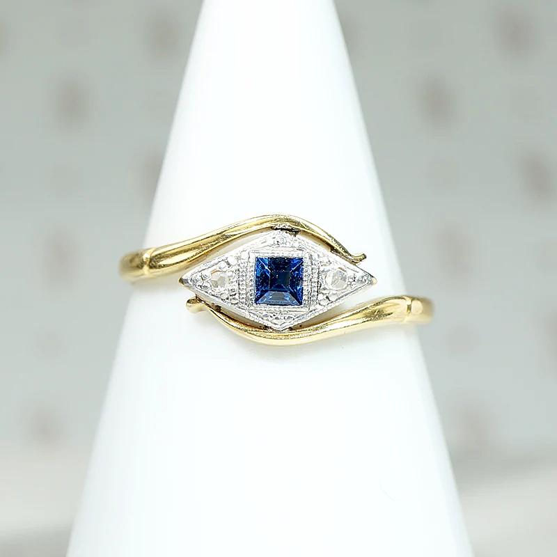 Sapphire & Diamond Two Tone Crossover Ring