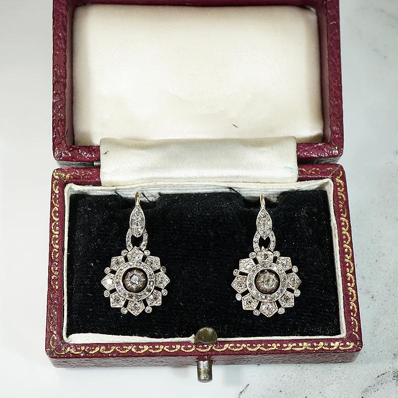 Delightful Antique Diamond Earrings in Silver & Gold