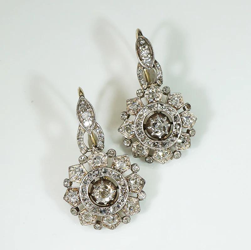 Delightful Antique Diamond Earrings in Silver & Gold