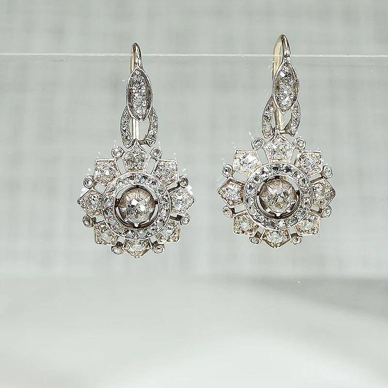 Delightful Antique Diamond Earrings in Silver & Gold