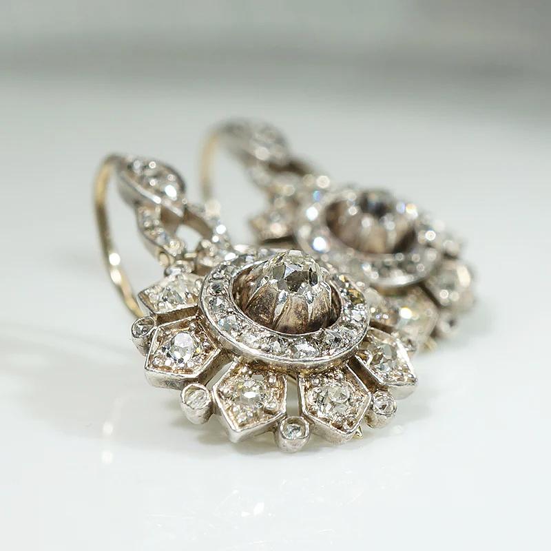 Delightful Antique Diamond Earrings in Silver & Gold