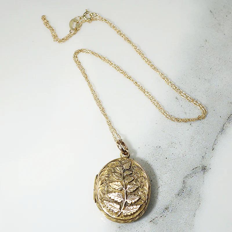 Engraved English Gold Antique Locket with Laurels