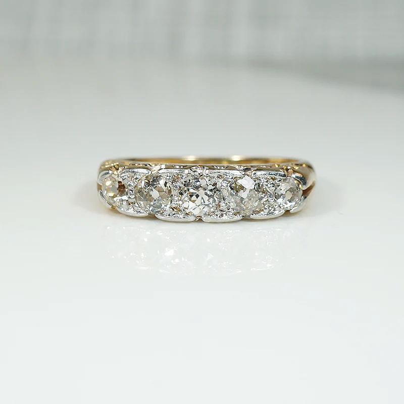 Splendid English Old Mine Diamond Platinum & 18ct Band