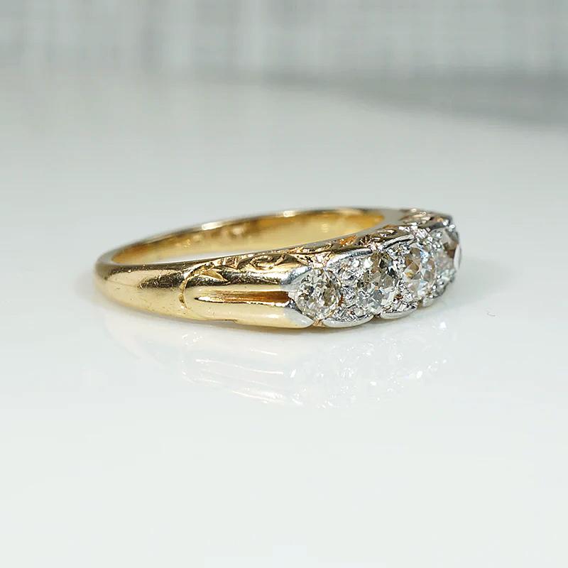 Splendid English Old Mine Diamond Platinum & 18ct Band
