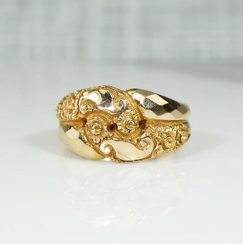 Elaborate Engraved and Faceted 18ct English Gold Band