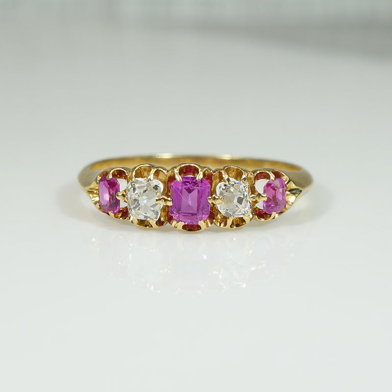 Cushion Cut Rubies and Diamond Band c1850