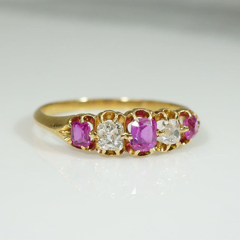 Cushion Cut Rubies and Diamond Band c1850