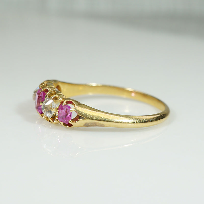 Cushion Cut Rubies and Diamond Band c1850