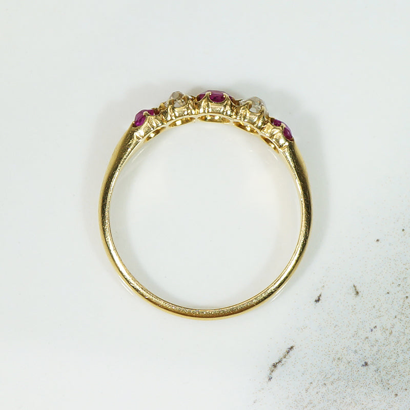 Cushion Cut Rubies and Diamond Band c1850