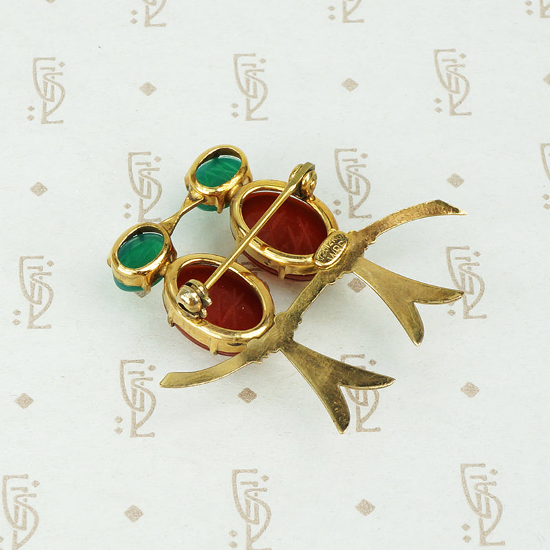 love bird brooch made with scarab carnelian