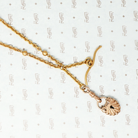 Fancy Rose Gold Filled victorian lock necklace close up with t bar