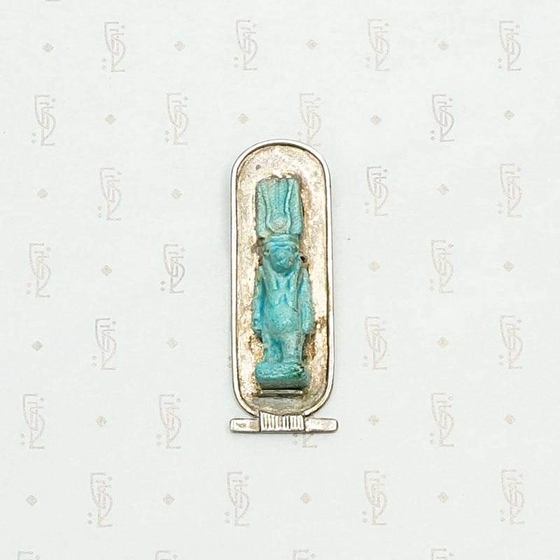 Ancient Faience Tawaret Figure in Sterling Silver Frame