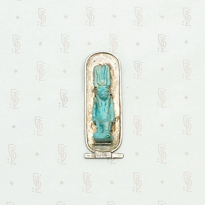 Ancient Faience Tawaret Figure in Sterling Silver Frame