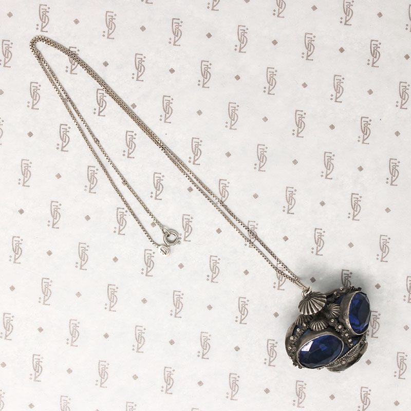 Royal Blue Over Sized Crown Charm Necklace