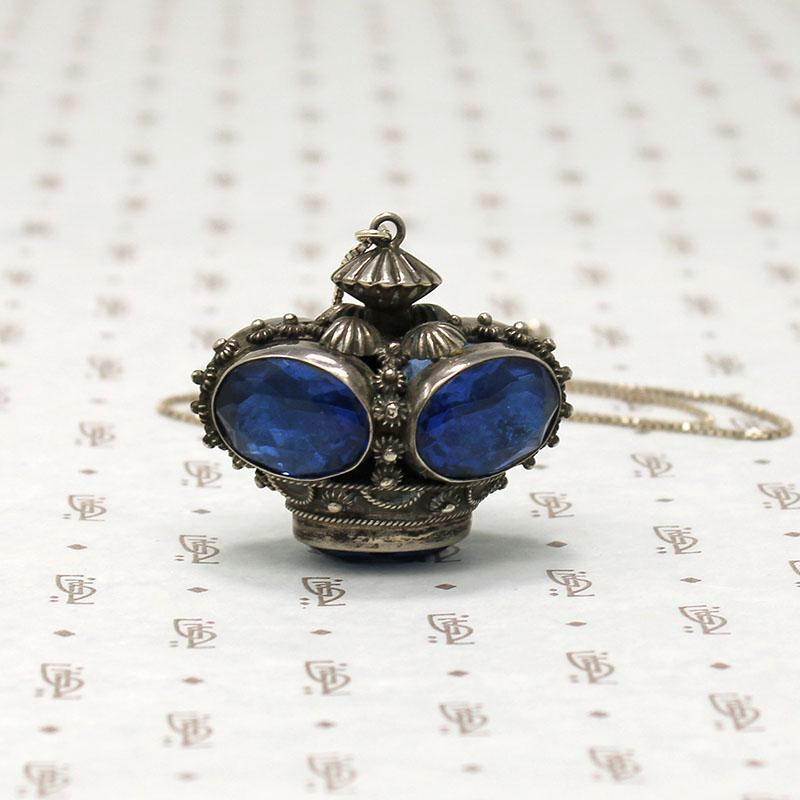 Royal Blue Over Sized Crown Charm Necklace