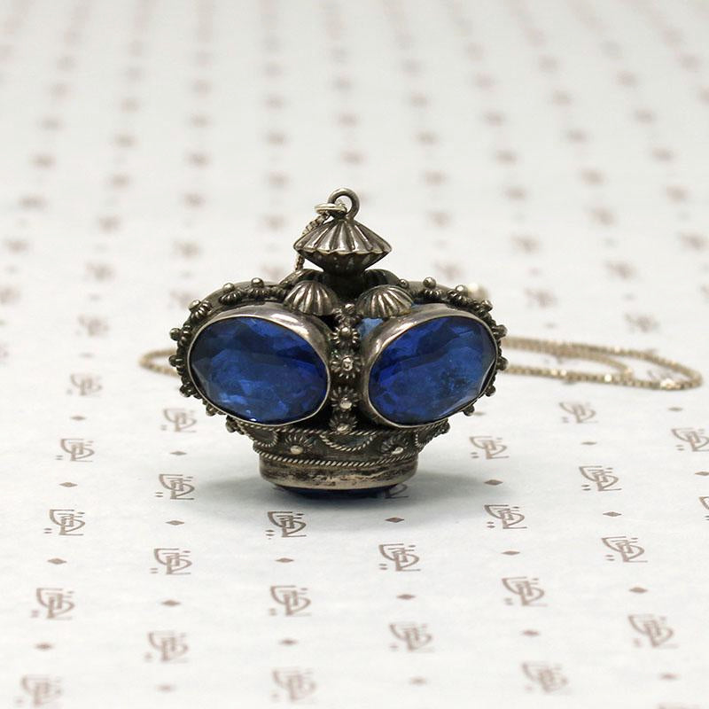 Royal Blue Over Sized Crown Charm Necklace