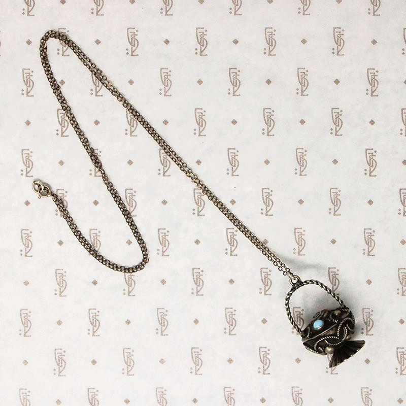 Ornate Silver Basket Charm Necklace