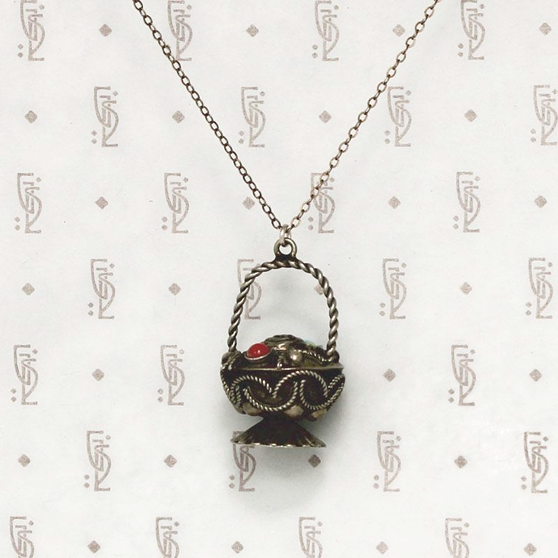Ornate Silver Basket Charm Necklace