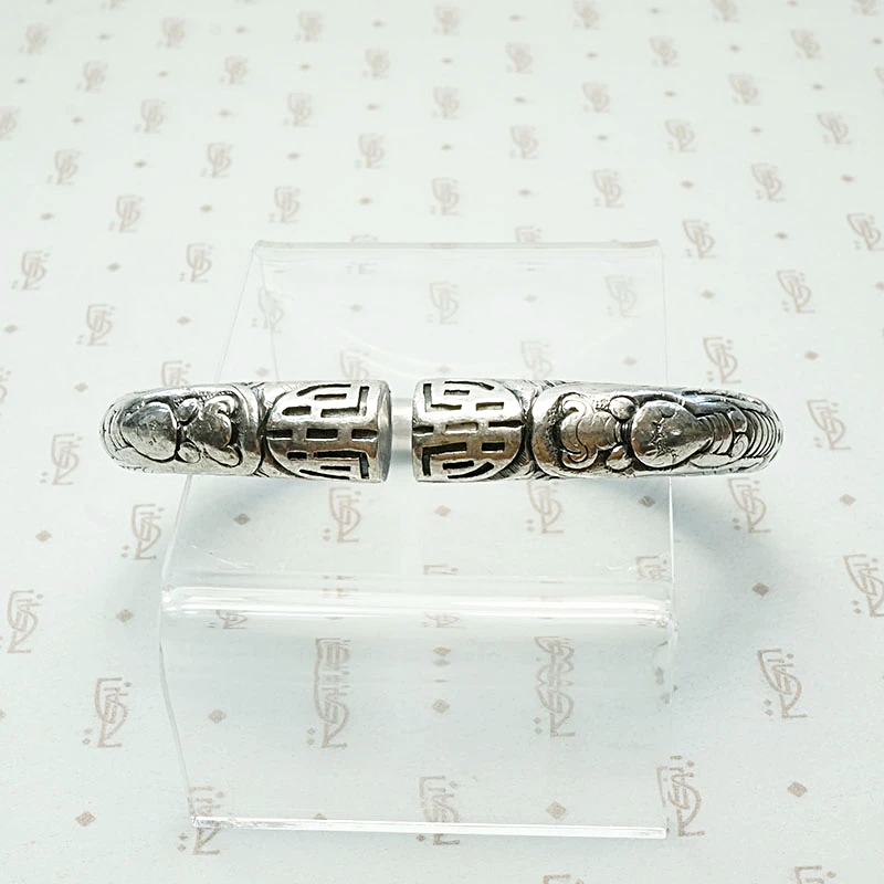 Celestial Double Dragons Split Silver Bangle