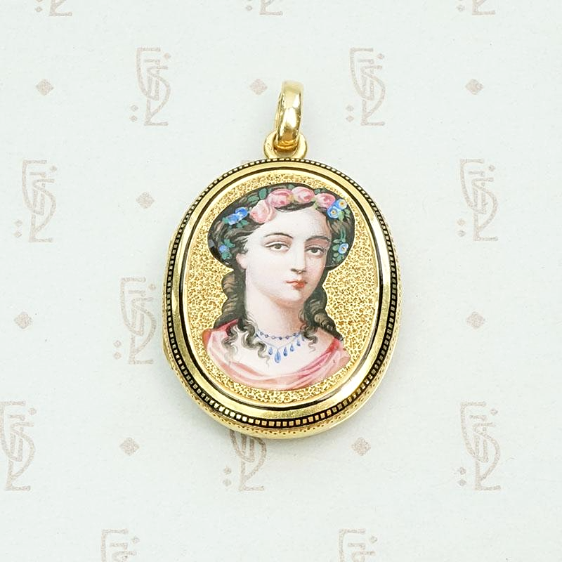 Enameled Woman Victorian Locket