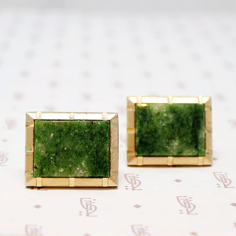 Mossy Nephrite Jade 1960s Cufflinks