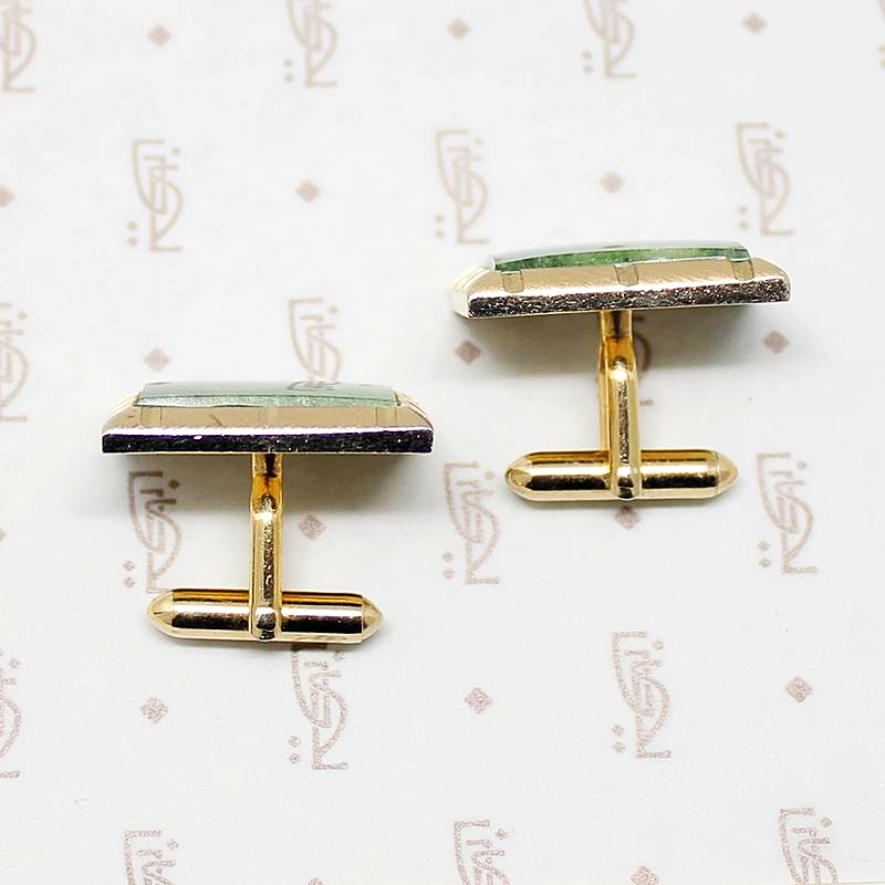 Mossy Nephrite Jade 1960s Cufflinks
