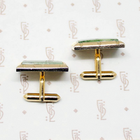 Mossy Nephrite Jade 1960s Cufflinks