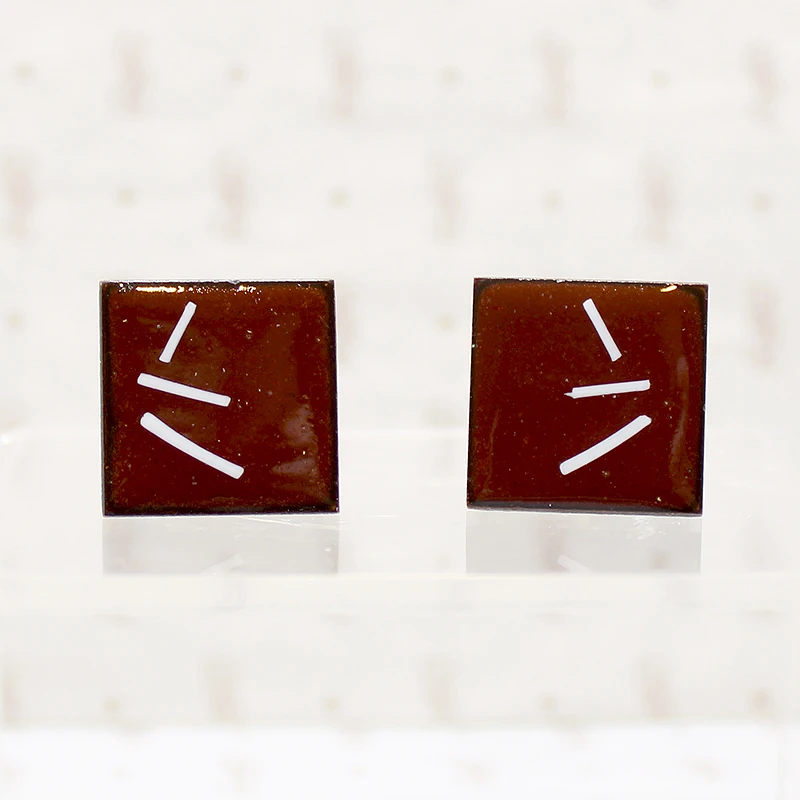 Red Enamel on Copper Cufflinks with Jaunty Stripes